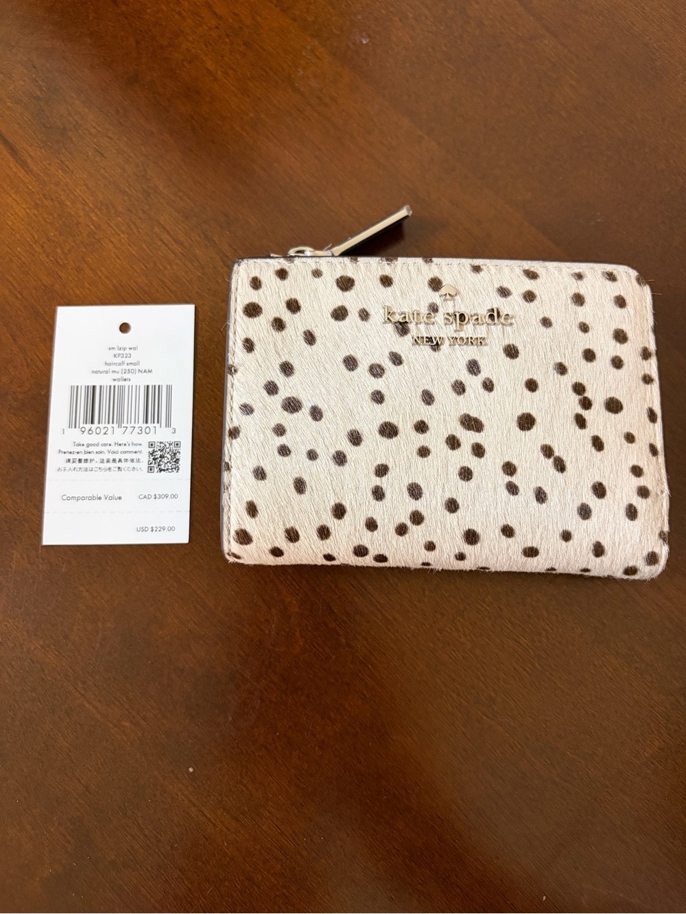 kate spade Haircalf Small L-zip Wallet MSRP $229 NWT